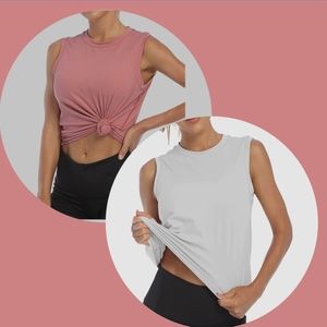 2 Crop Tops/Sleeveless Womens Workout/Running Set of 2 (Mauve and White) Med